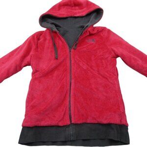 The North Face Jacket Womens Red Sherpa Fleece Reversible Logo Hooded Full Zip